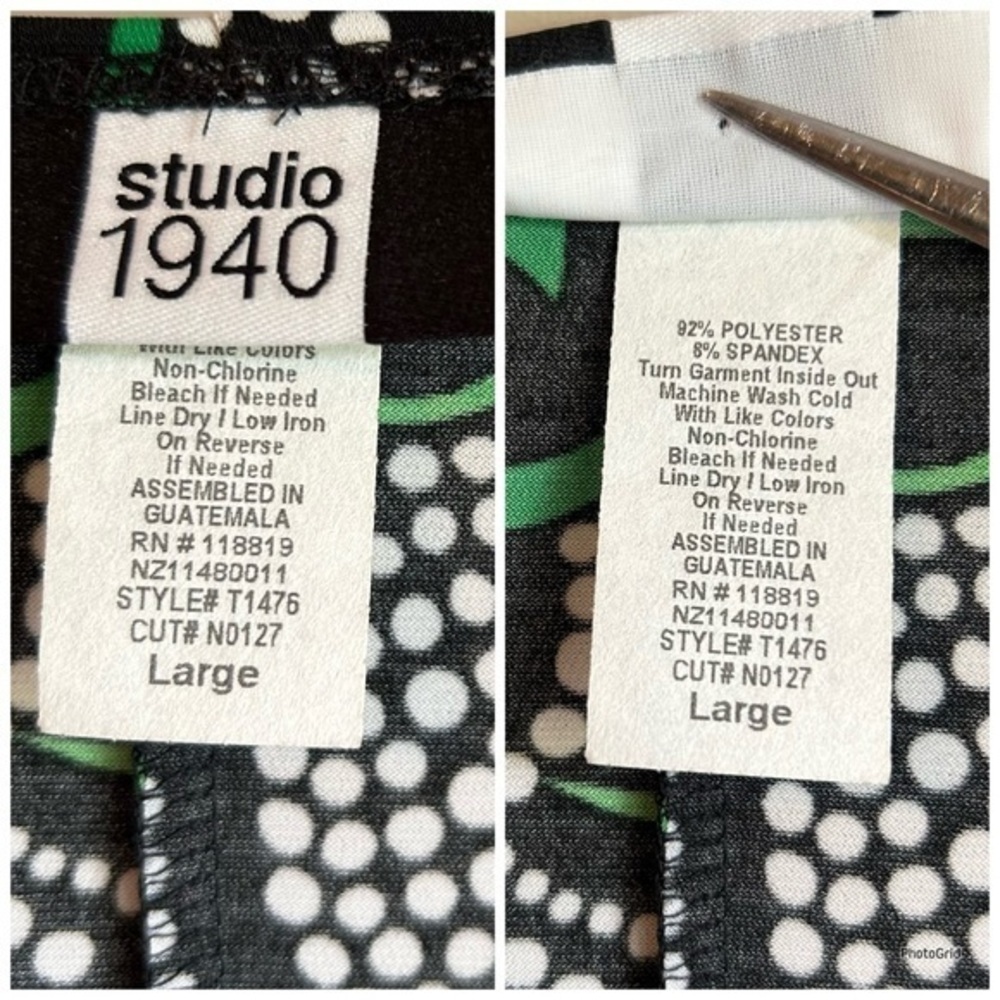 Studio 1940 Green Floral & Polka Dot Polyester Empire Waist Women’s Blouse Sz L - Picture 5 of 14